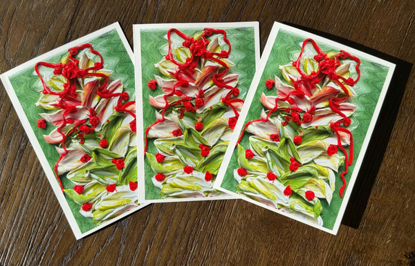 Joyful Blooms Holiday Cards – “Red Ribbon Petal Tree” | Set of 10