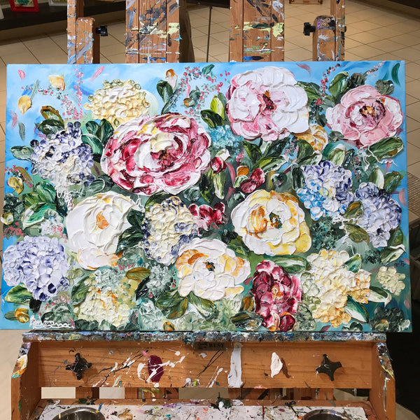 JUST MY IMAGINATION Impasto Floral Painting Framed 24x30