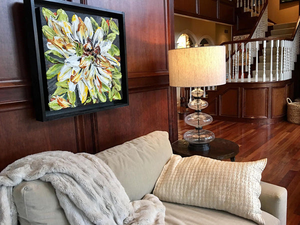 GRATITUDE, 32x32, Black frame, Floral Abstract Impasto Painting, Home decor, Handmade Item# 104