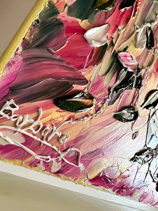 Traveling Rose - Abstract Art, Floral Impasto Painting, 25x25,