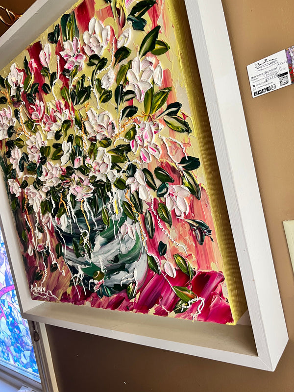 Traveling Rose - Abstract Art, Floral Impasto Painting, 25x25,