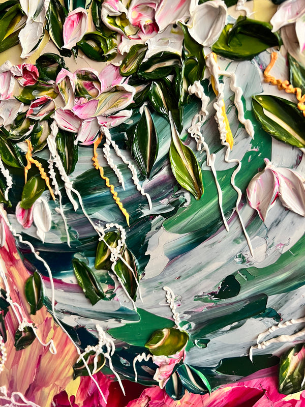 Traveling Rose - Abstract Art, Floral Impasto Painting, 25x25,