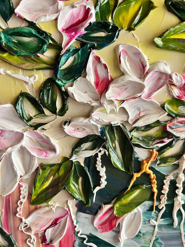 Traveling Rose - Abstract Art, Floral Impasto Painting, 25x25,