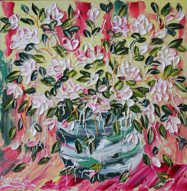 Traveling Rose - Abstract Art, Floral Impasto Painting, 25x25,