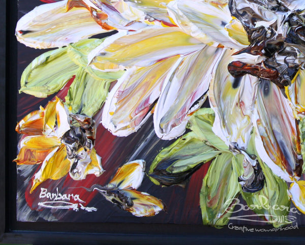 GRATITUDE, 32x32, Black frame, Floral Abstract Impasto Painting, Home decor, Handmade Item# 104