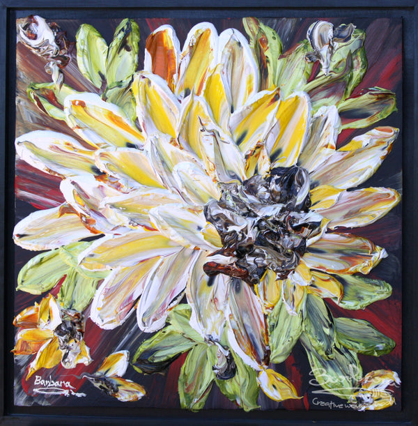 GRATITUDE, 32x32, Black frame, Floral Abstract Impasto Painting, Home decor, Handmade Item# 104