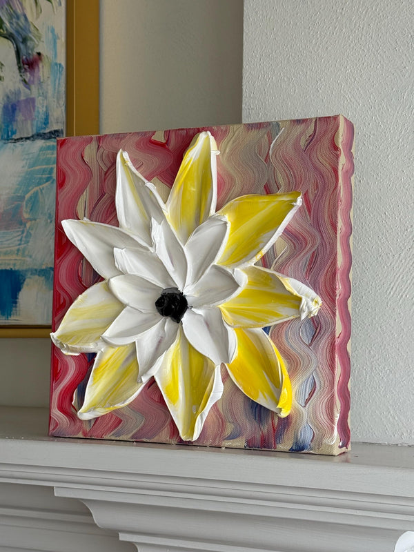 Freedom Flower Petal Pop 12x12 Fourth of July Pallet Knife Painting, Wall Art, textured by Barbara Posey Scharpf