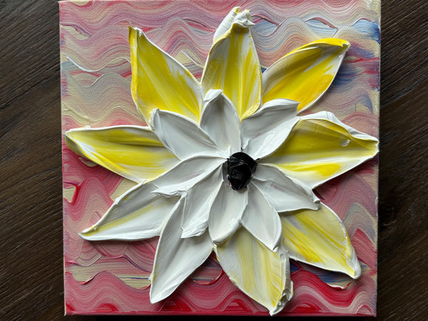 Freedom Flower Petal Pop 12x12 Fourth of July Pallet Knife Painting, Wall Art, textured by Barbara Posey Scharpf