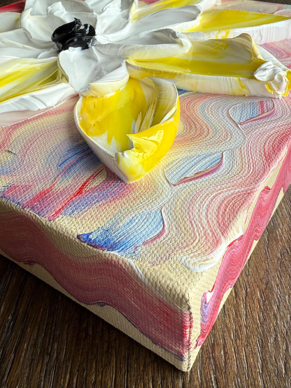 Freedom Flower Petal Pop 12x12 Fourth of July Pallet Knife Painting, Wall Art, textured by Barbara Posey Scharpf