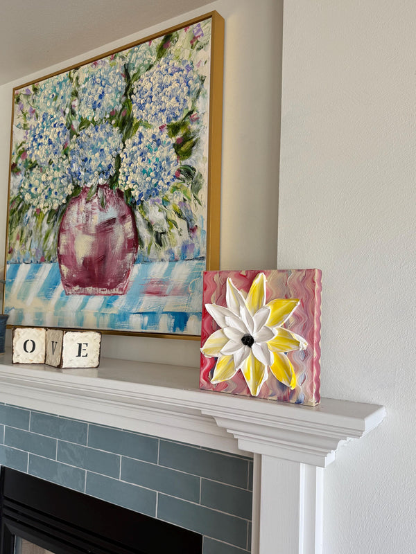 Freedom Flower Petal Pop 12x12 Fourth of July Pallet Knife Painting, Wall Art, textured by Barbara Posey Scharpf