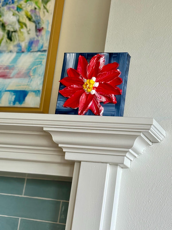 Freedom Flower 8x8 pallet knife floral painting, textured acrylic wall art by Barbara Posey Scharpf
