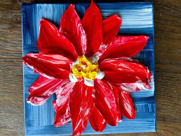 Freedom Flower 8x8 pallet knife floral painting, textured acrylic wall art by Barbara Posey Scharpf
