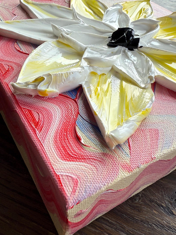 Freedom Flower Petal Pop 12x12 Fourth of July Pallet Knife Painting, Wall Art, textured by Barbara Posey Scharpf