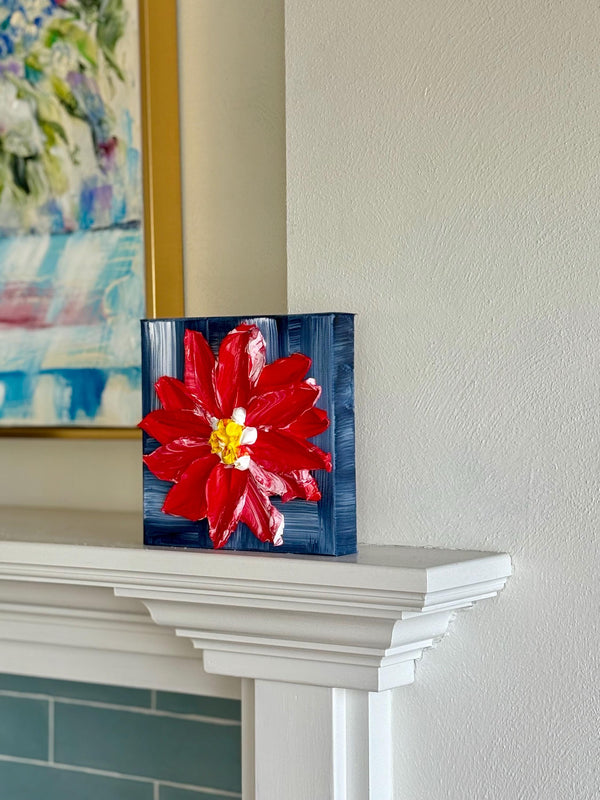 Freedom Flower 8x8 pallet knife floral painting, textured acrylic wall art by Barbara Posey Scharpf
