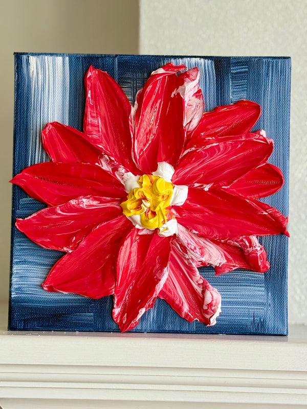 Freedom Flower 8x8 pallet knife floral painting, textured acrylic wall art by Barbara Posey Scharpf