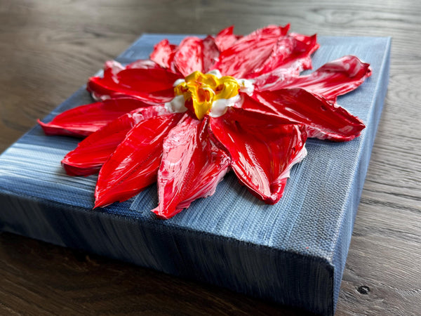 Freedom Flower 8x8 pallet knife floral painting, textured acrylic wall art by Barbara Posey Scharpf