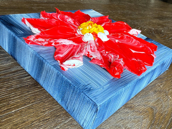 Freedom Flower 8x8 pallet knife floral painting, textured acrylic wall art by Barbara Posey Scharpf