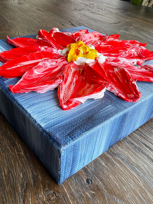 Freedom Flower 8x8 pallet knife floral painting, textured acrylic wall art by Barbara Posey Scharpf