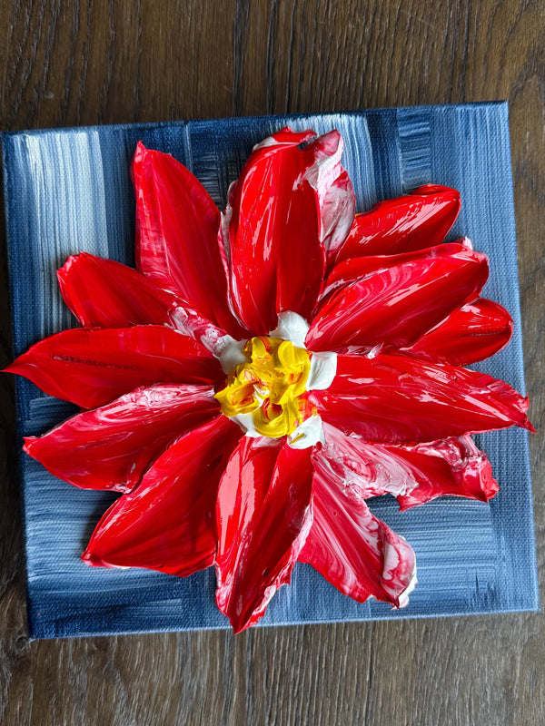 Freedom Flower 8x8 pallet knife floral painting, textured acrylic wall art by Barbara Posey Scharpf