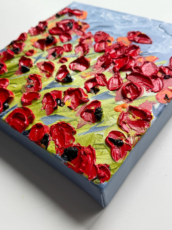 Poppy Parade 10 x 10 , original painting by Barbara Scharpf . Textured Red Floral Wall Art. Handmade Modern Nature Decor.
