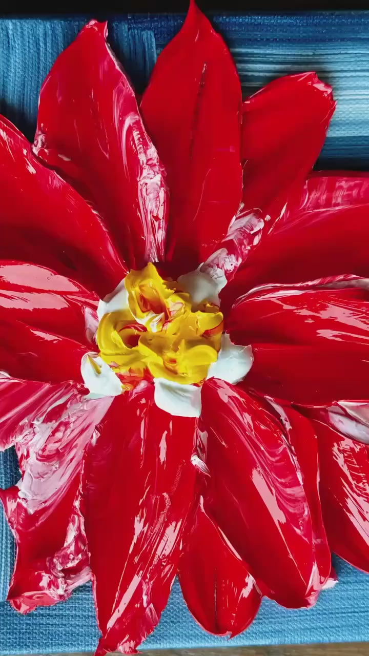 Freedom Flower 8x8 pallet knife floral painting, textured acrylic wall art by Barbara Posey Scharpf