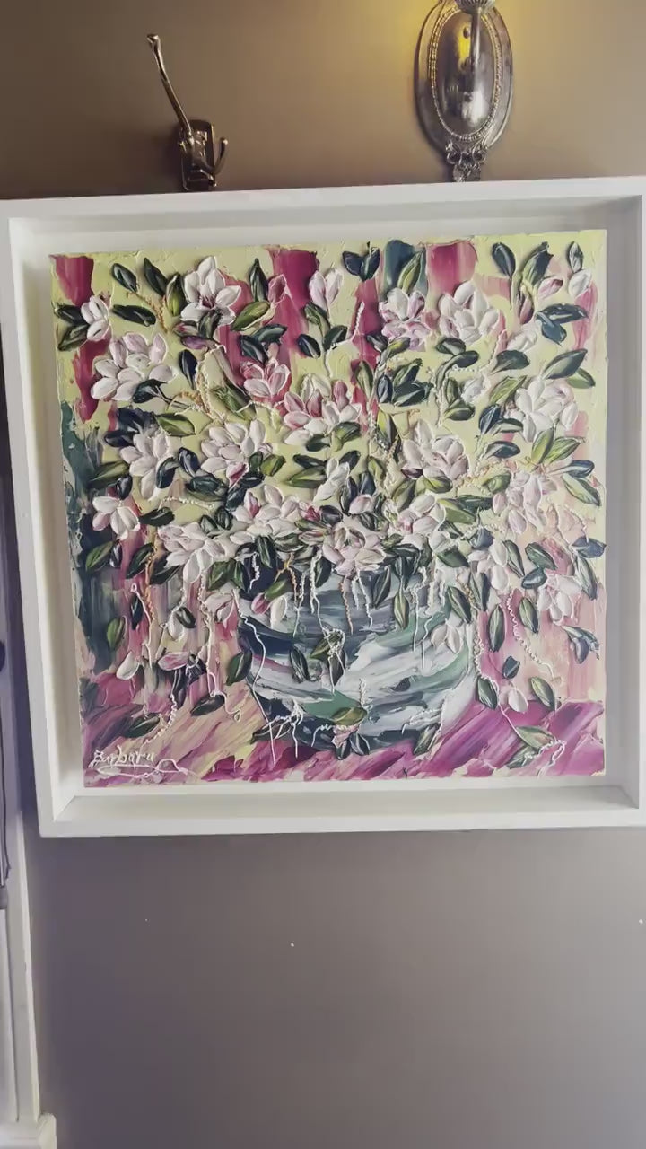 Traveling Rose - Abstract Art, Floral Impasto Painting, 25x25,