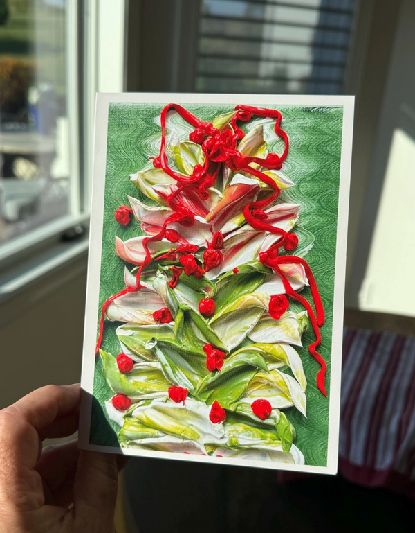 Joyful Blooms Holiday Cards – “Red Ribbon Petal Tree” | Set of 10
