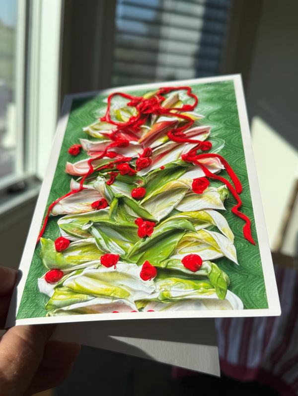 Joyful Blooms Holiday Cards – “Red Ribbon Petal Tree” | Set of 10