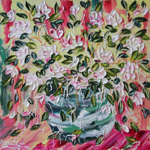 Traveling Rose - Abstract Art, Floral Impasto Painting, 25x25,