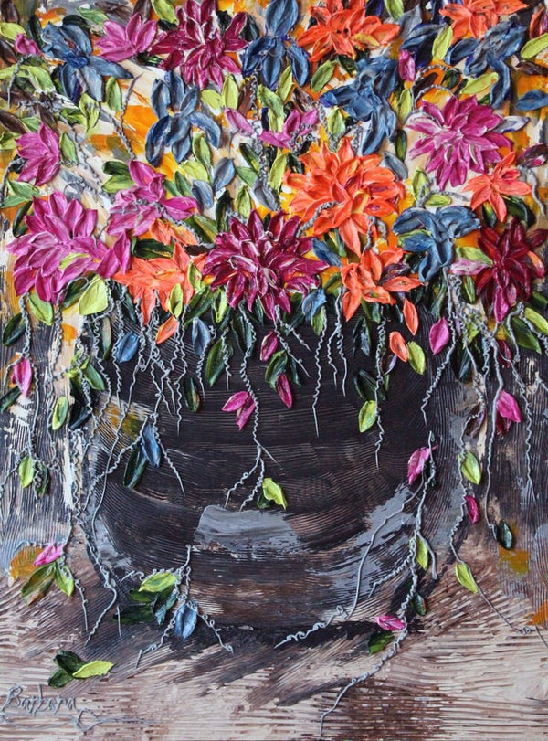 Ben's Bouquet - Abstract Art, Floral Impasto Painting, 30x40