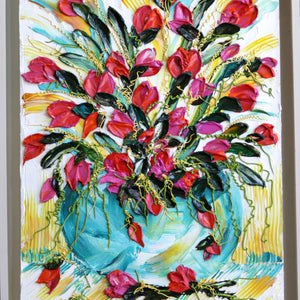 Tulip Surprise , 30x40 , White frame, Floral Abstract Impasto Painting, Item# 136