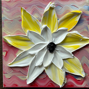 Freedom Flower Petal Pop 12x12 Fourth of July Pallet Knife Painting, Wall Art, textured by Barbara Posey Scharpf