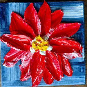 Freedom Flower 8x8 pallet knife floral painting, textured acrylic wall art by Barbara Posey Scharpf