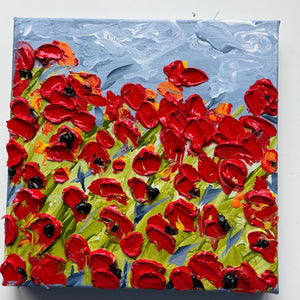 Poppy Parade 10 x 10 , original painting by Barbara Scharpf . Textured Red Floral Wall Art. Handmade Modern Nature Decor.